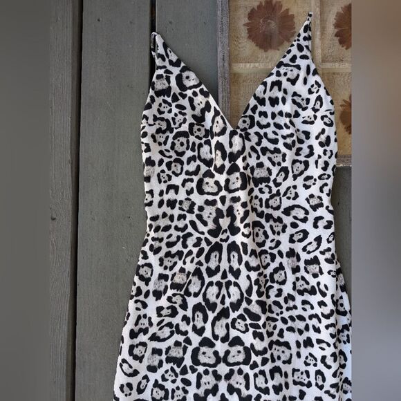Majorelle Gray Cheetah Animal Print Maxi Slip Dress S‎ Side Slit Boho - Picture 2 of 5